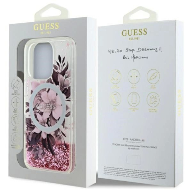 Dėklas Guess Liquid Glitter Flower MagSafe iPhone 16 Pro Max  - Rožinis 7