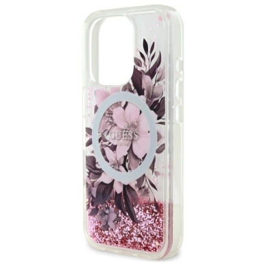 Dėklas Guess Liquid Glitter Flower MagSafe iPhone 16 Pro  - Rožinis 5