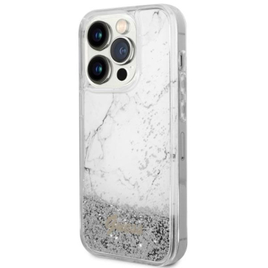 Dėklas Guess Liquid Glitter Marble GUHCP14LLCSGSGH iPhone 14 Pro Baltas 1