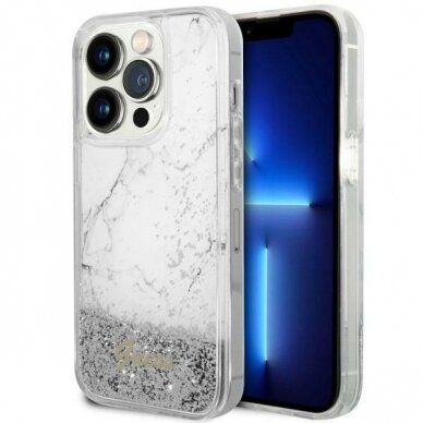 Dėklas Guess Liquid Glitter Marble GUHCP14XLCSGSGH iPhone 14 Pro Max Baltas