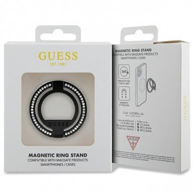 Dėklas Guess MagSafe Ring stand GUMRSALDGK Juodas/Juodas Rhinestone 3