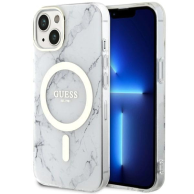 Dėklas Guess Marble MagSafe GUHMP14MPCUMAH iPhone 14 Plus Baltas