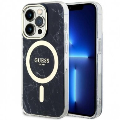 Dėklas Guess Marble MagSafe GUHMP14XPCUMAK iPhone 14 Pro Max Juodas