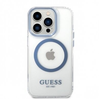 Dėklas Guess Metal Outline Magsafe GUHMP14XHTRMB iPhone 14 Pro Max Mėlynas 2