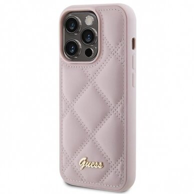 Dėklas Guess Quilted Metal Logo   iPhone 15 Pro Max - Rožinis 1