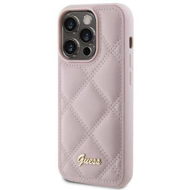 Dėklas Guess Quilted Metal Logo   iPhone 15 Pro - Rožinis 1