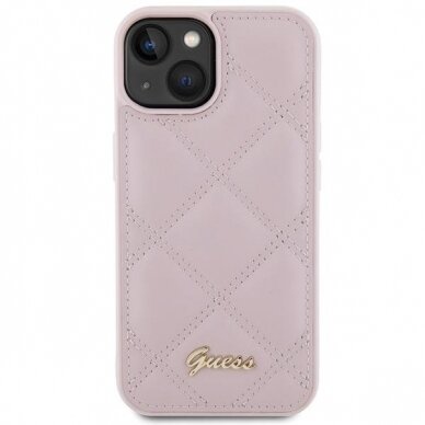 Dėklas Guess Quilted Metal Logo   iPhone 15 - Rožinis 2