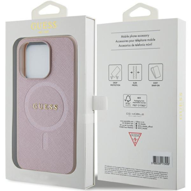 Dėklas Guess Saffiano MagSafe   iPhone 15 Pro Max - Rožinis 6