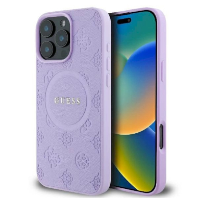 Dėklas Guess Saffiano Peony Classic Logo MagSafe iPhone 16 Pro  - Violetinis