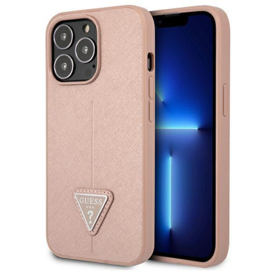 Dėklas Guess SaffianoTriangle Logo GUHCP13LPSATLP iPhone 13 Pro Rožinis