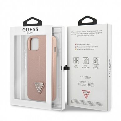 Dėklas Guess SaffianoTriangle Logo GUHCP13SPSATLP iPhone 13 mini Rožinis 7