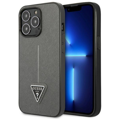 Dėklas Guess SaffianoTriangle Logo GUHCP14XPSATLG iPhone 14 Pro Max Sidabrinis