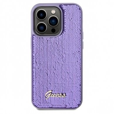 Dėklas Guess Sequin Script Metal case for iPhone 14 Pro Max - Violetinis 2