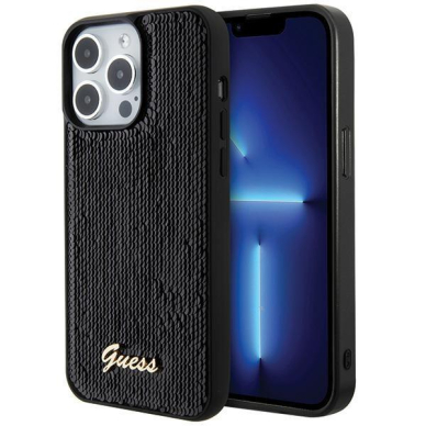 Dėklas Guess Sequin Script Metal   iPhone 15 Pro - Juodas