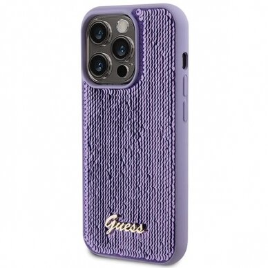 Dėklas Guess Sequin Script Metal   iPhone 15 Pro - Violetinis 1