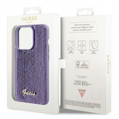 Dėklas Guess Sequin Script Metal   iPhone 15 Pro - Violetinis 7