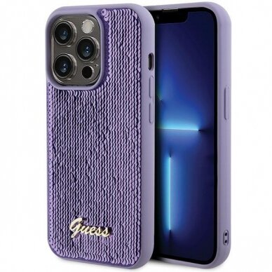 Dėklas Guess Sequin Script Metal   iPhone 15 Pro - Violetinis