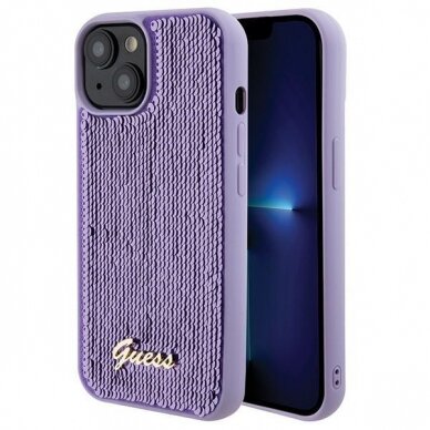 Dėklas Guess Sequin Script Metal   iPhone 15 - Violetinis