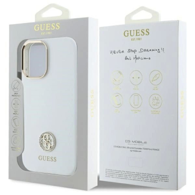 Dėklas Guess Silicone Logo Strass 4G  iPhone 16 - Baltas 7