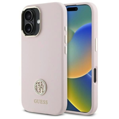 Dėklas Guess Silicone Logo Strass 4G  iPhone 16 - light Rožinis