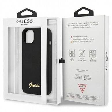 Dėklas Guess Silicone Script Gold Logo GUHCP13MLSLMGBK iPhone 13 Juodas 5