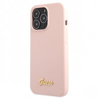 Dėklas Guess Silicone Script Gold Logo GUHCP13XLSLMGLP iPhone 13 Pro Max Rožinis 1