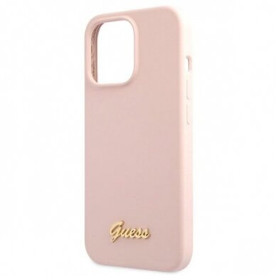 Dėklas Guess Silicone Script Gold Logo GUHCP13XLSLMGLP iPhone 13 Pro Max Rožinis 5