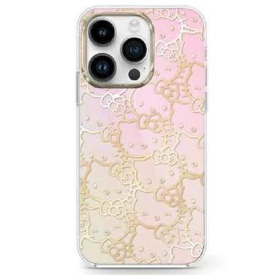 Dėklas Hello Kitty IML Gradient Electrop Crowded Kitty Head iPhone 15 - rožinis 3