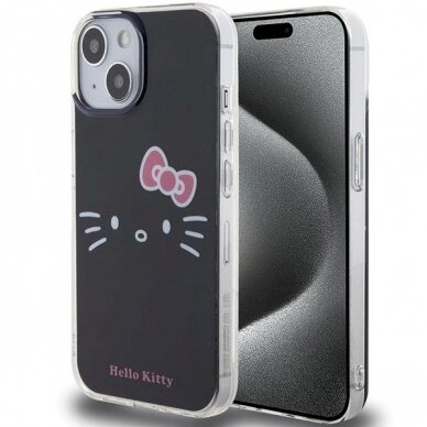 Dėklas Hello Kitty IML Kitty Face iPhone 15 - Juodas