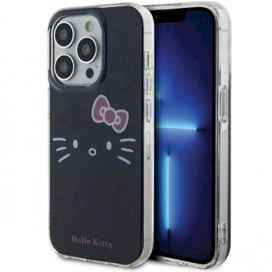 Dėklas Hello Kitty IML Kitty Face iPhone 15 Pro - Juodas