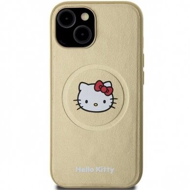 Dėklas Hello Kitty Leather Kitty Head MagSafe iPhone 15 - Auksinis 2