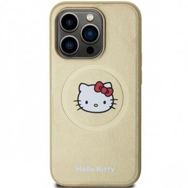 Dėklas Hello Kitty Leather Kitty Head MagSafe iPhone 15 Pro - Auksinis 2