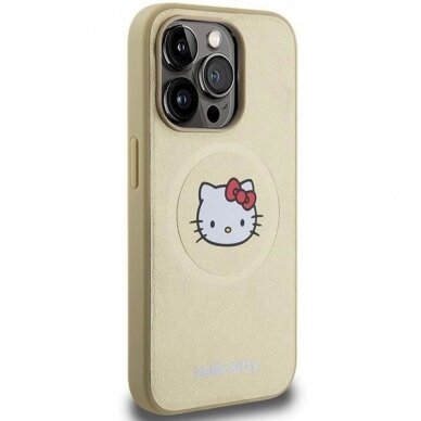 Dėklas Hello Kitty Leather Kitty Head MagSafe iPhone 15 Pro - Auksinis 3