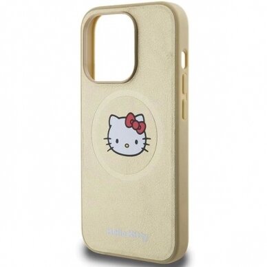 Dėklas Hello Kitty Leather Kitty Head MagSafe iPhone 15 Pro - Auksinis 5