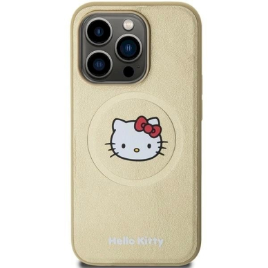 Dėklas Hello Kitty Leather Kitty Head MagSafe iPhone 15 Pro Max - Auksinis 2