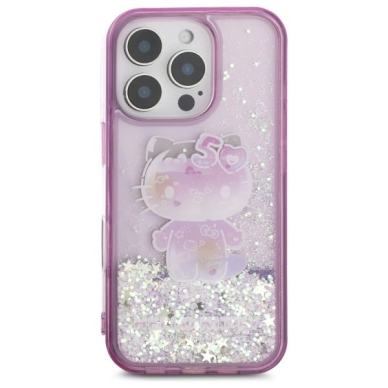 Dėklas Hello Kitty Liquid Glitter 50TH Anniversary Party iPhone 16 Pro  - Violetinis 2