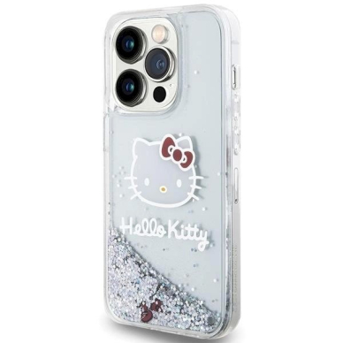 Dėklas Hello Kitty Liquid Glitter Charms Kitty Head iPhone 14 Pro Max - Sidabrinis 1