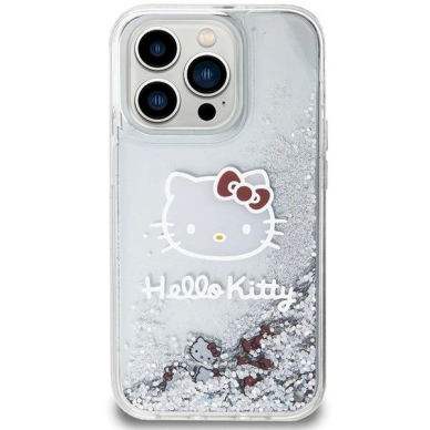 Dėklas Hello Kitty Liquid Glitter Charms Kitty Head iPhone 14 Pro Max - Sidabrinis 2