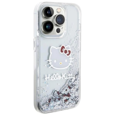 Dėklas Hello Kitty Liquid Glitter Charms Kitty Head iPhone 14 Pro Max - Sidabrinis 3