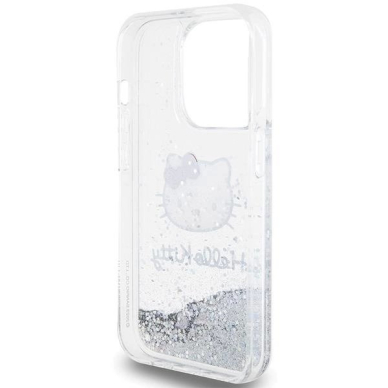 Dėklas Hello Kitty Liquid Glitter Charms Kitty Head iPhone 14 Pro Max - Sidabrinis 6