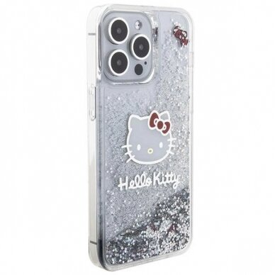 Dėklas Hello Kitty Liquid Glitter Charms Kitty Head iPhone 15 Pro Max - Sidabrinis 3