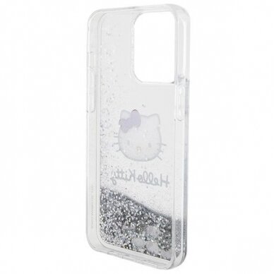 Dėklas Hello Kitty Liquid Glitter Charms Kitty Head iPhone 15 Pro Max - Sidabrinis 5