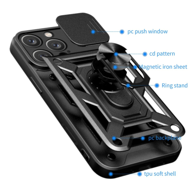 Dėklas Hybrid Armor Camshield iPhone 16 Pro Max  - Juodas 8