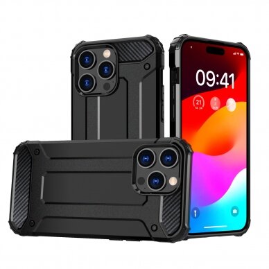 Dėklas Hybrid Armor iPhone 15 Pro - Juodas