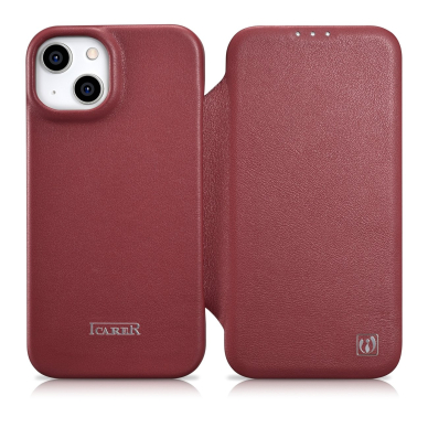 Dėklas iCarer CE Premium Leather Folio Case iPhone 14 Plus (MagSafe) Raudonas (WMI14220715-RD)