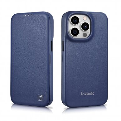 Dėklas iCarer CE Premium Leather Folio Case iPhone 14 Pro (MagSafe) Mėlynas  (WMI14220714-BU) 27