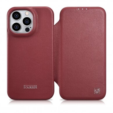 Dėklas iCarer CE Premium Leather Folio Case iPhone 14 Pro Max (MagSafe) Raudonas (WMI14220716-RD)