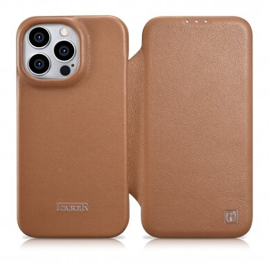 Dėklas iCarer CE Premium Leather Folio Case iPhone 14 Pro Max (MagSafe) Rudas (WMI14220716-BN)