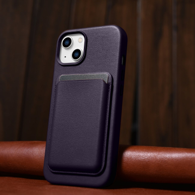 Dėklas iCarer Leather Case for iPhone 14 Plus Tamsiai violetinis (MagSafe Compatible) 14