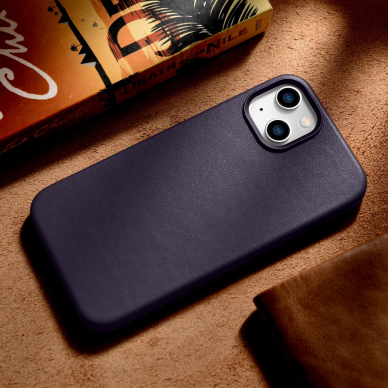 Dėklas iCarer Leather Case for iPhone 14 Plus Tamsiai violetinis (MagSafe Compatible) 15